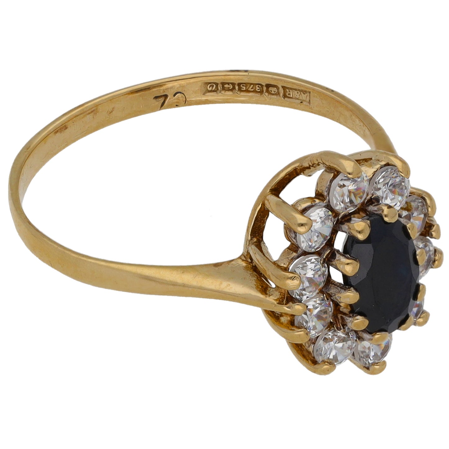 9ct Gold Sapphire & Cubic Zirconia Cluster Ring Size M