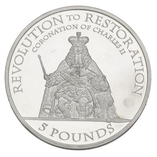 Sterling Silver Revolution To Restoration Coronation Of Charles II 5 Pounds Coin 2010
