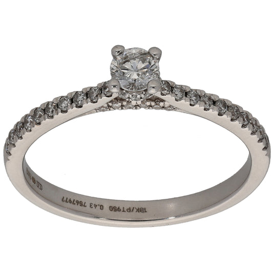 18ct White Gold 0.43ct Diamond Solitaire Ring With Accent Stones Size P
