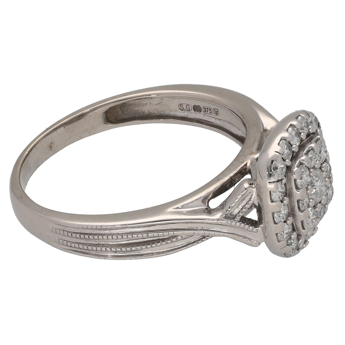 9ct White Gold 0.33ct Diamond Cluster Ring Size M