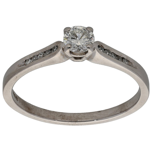 18ct White Gold 0.33ct Diamond Solitaire Ring With Accent Stones Size N