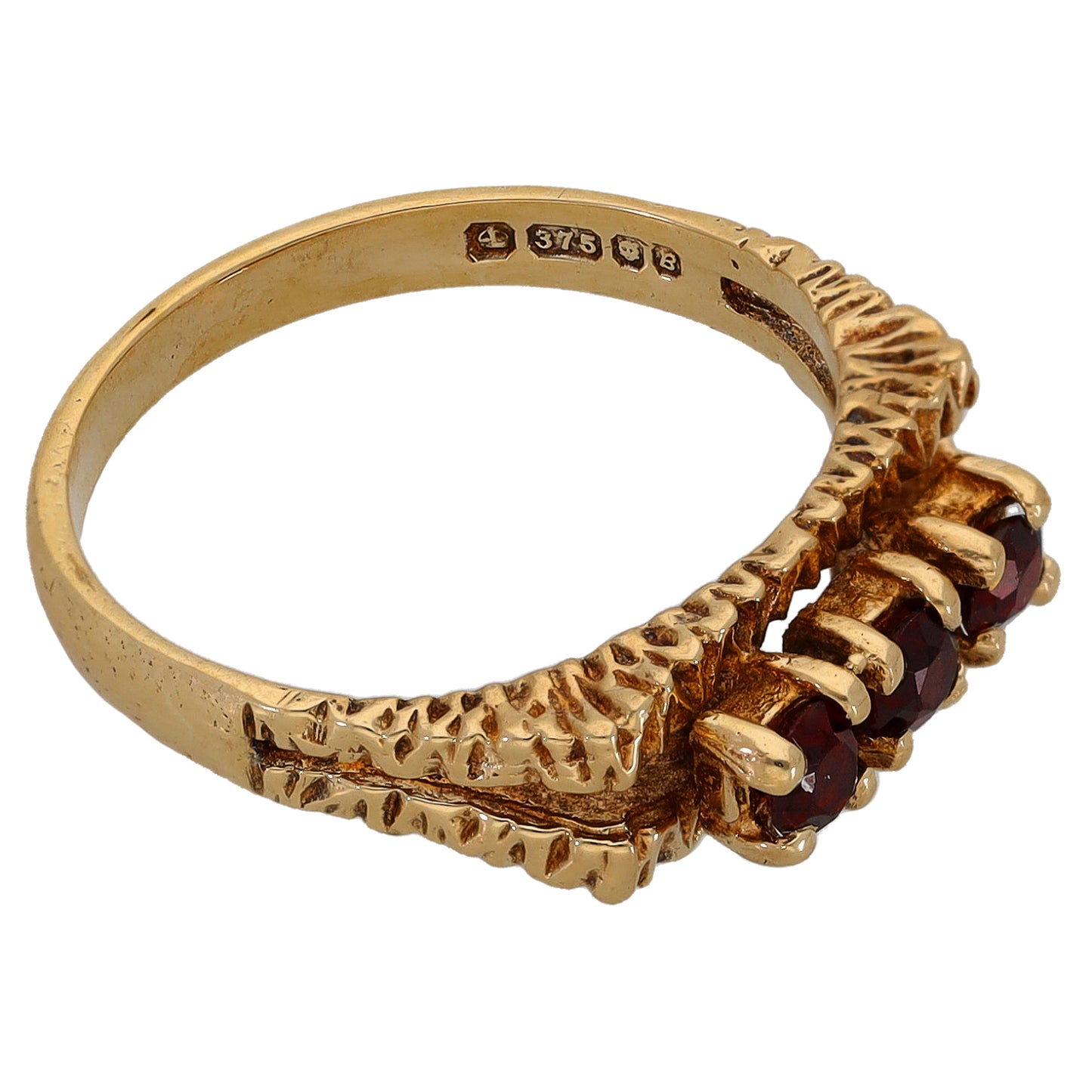 9ct Gold Garnet Three Stone Ring Size L
