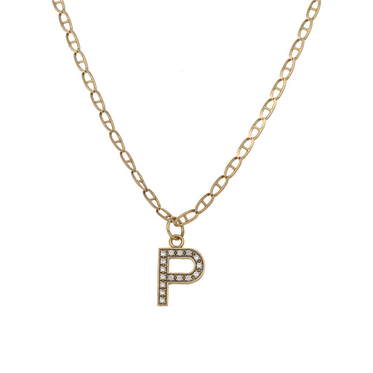 9ct Gold Cubic Zirconia Initial P Pendant With Chain