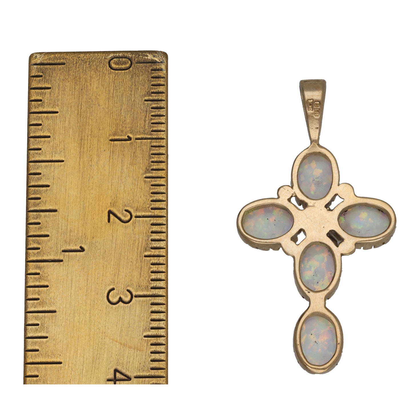 9ct Gold Man Made Opal & Cultured Pearl Cross Pendant