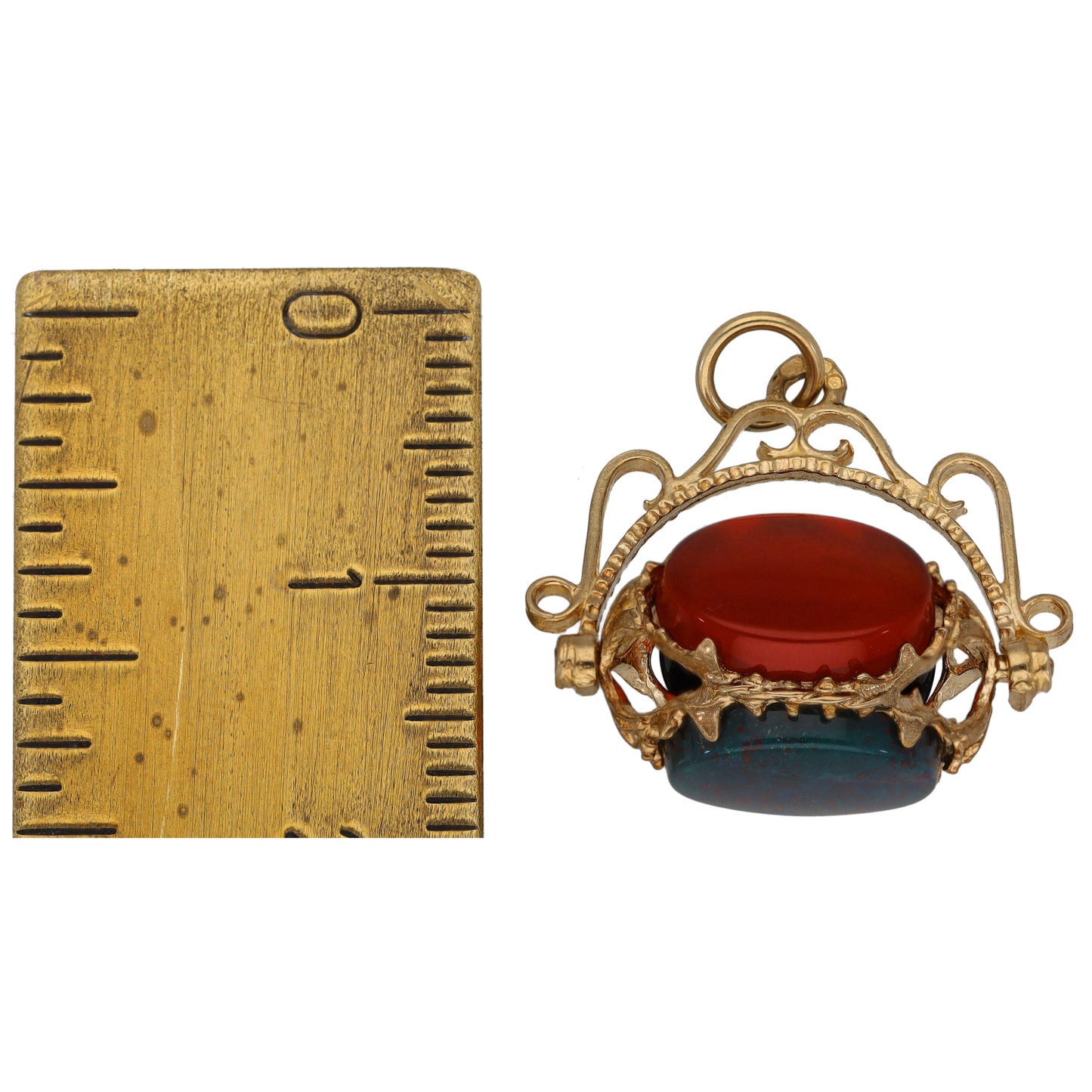 9ct Gold Bloodstone, Carnelian & Onyx Fob Pendant