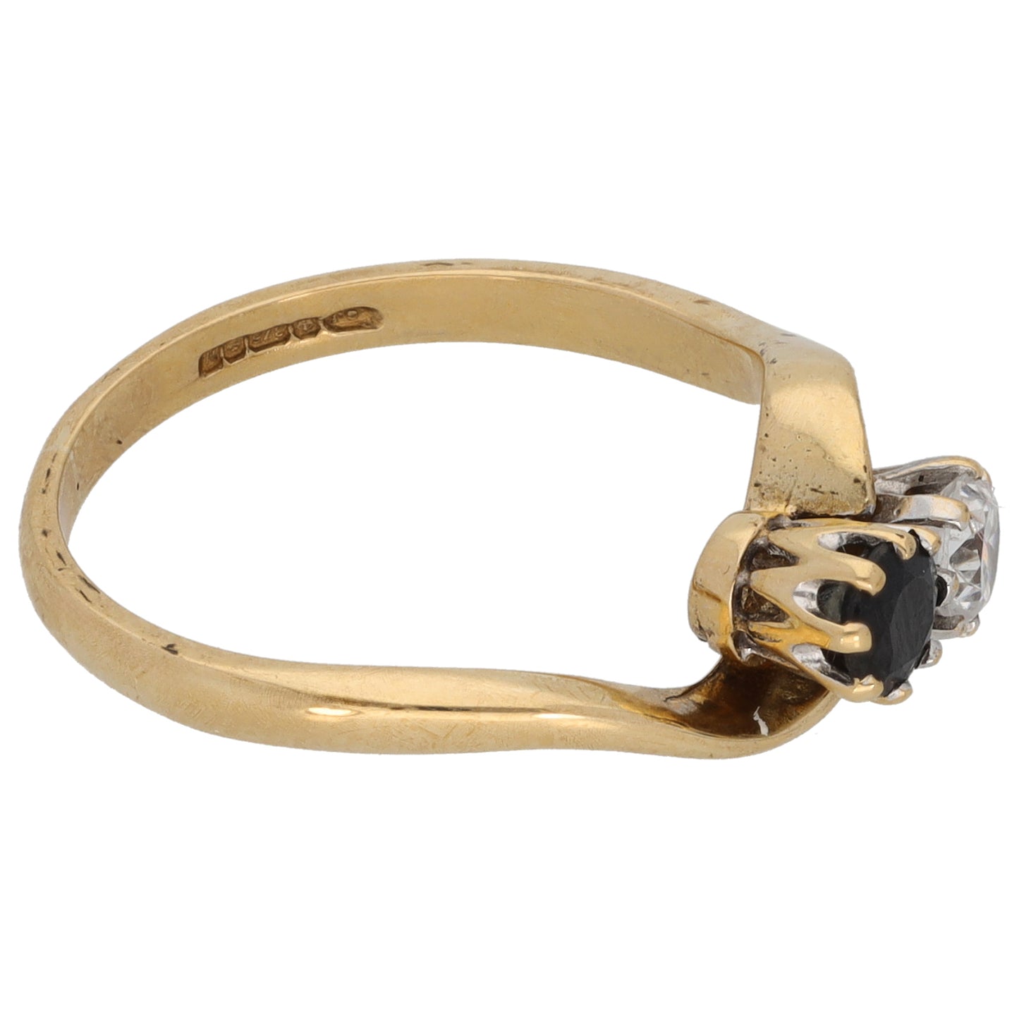 9ct Gold Sapphire & Cubic Zirconia Two Stone Ring Size N