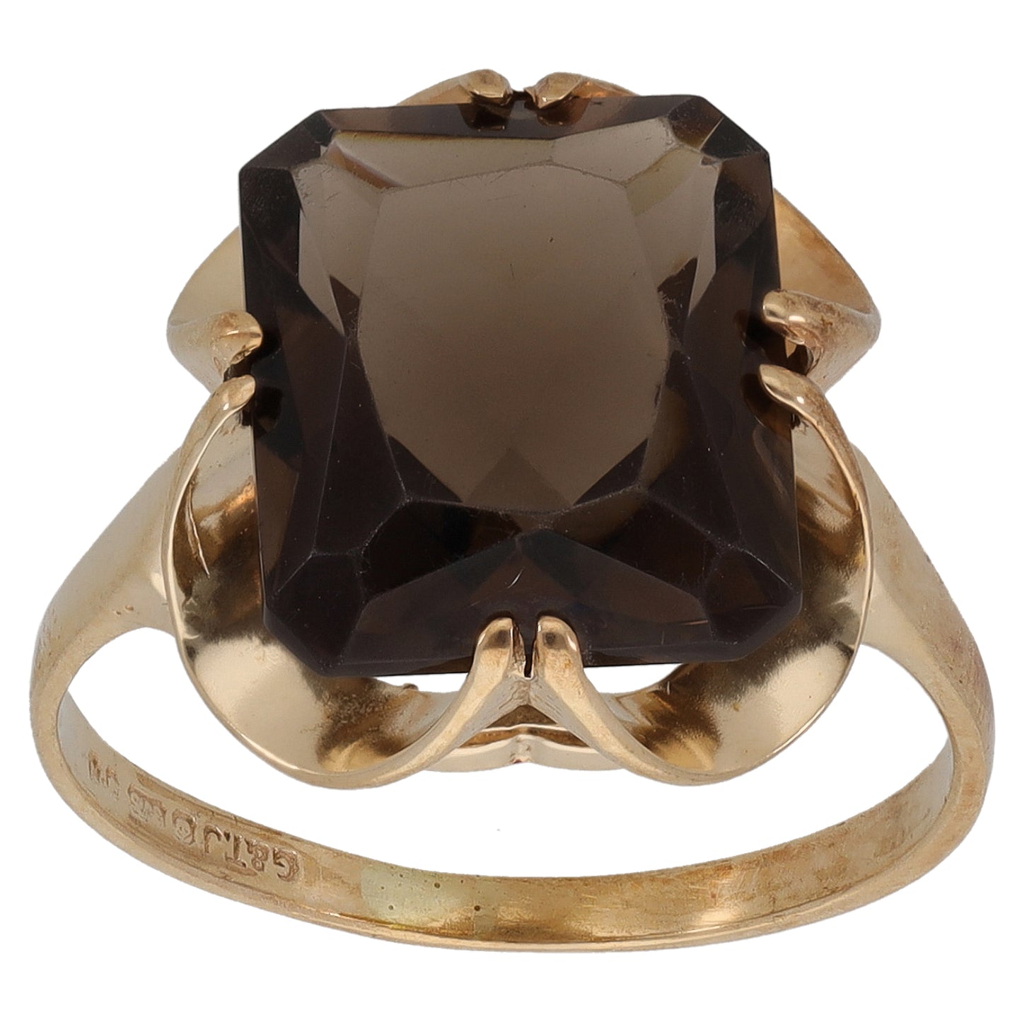 9ct Gold Smoky Quartz Single Stone Ring Size O