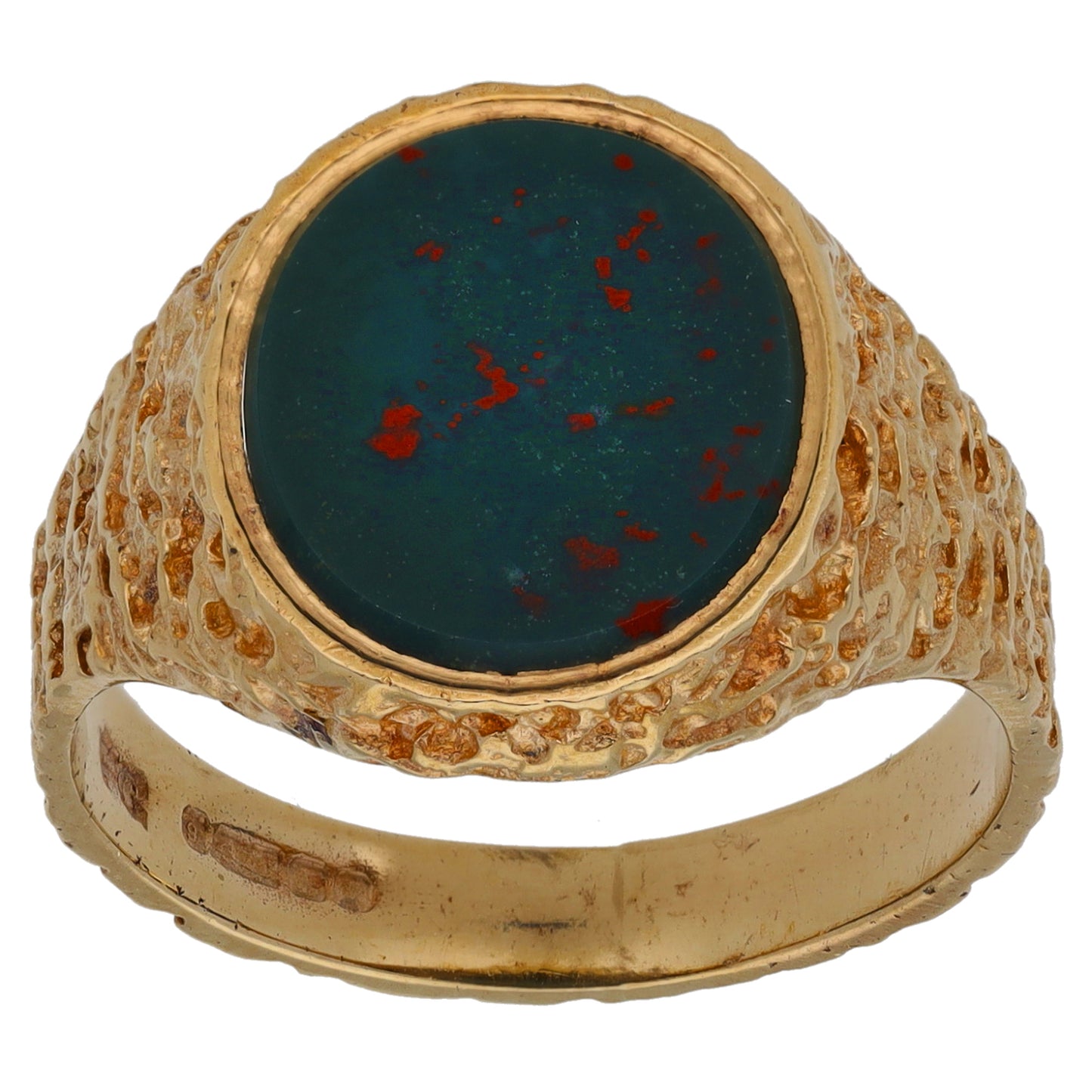 9ct Gold Bloodstone Patterned Signet Ring Size U