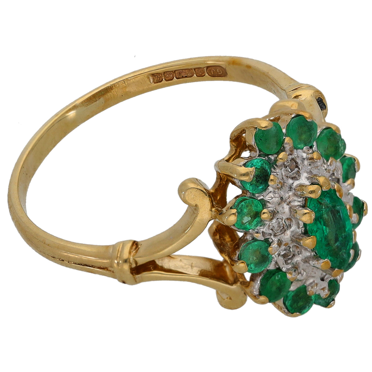 9ct Gold Emerald & 0.03ct Diamond Dress/Cocktail Ring Size N