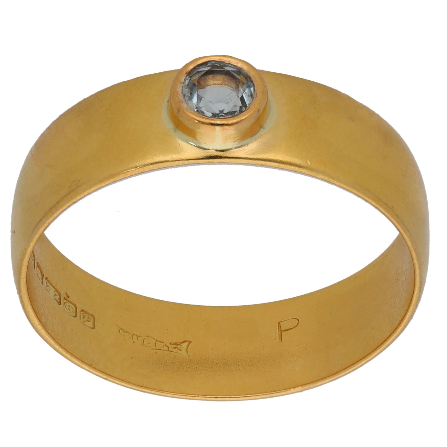 22ct Gold Aquamarine Single Stone Ring Size Z