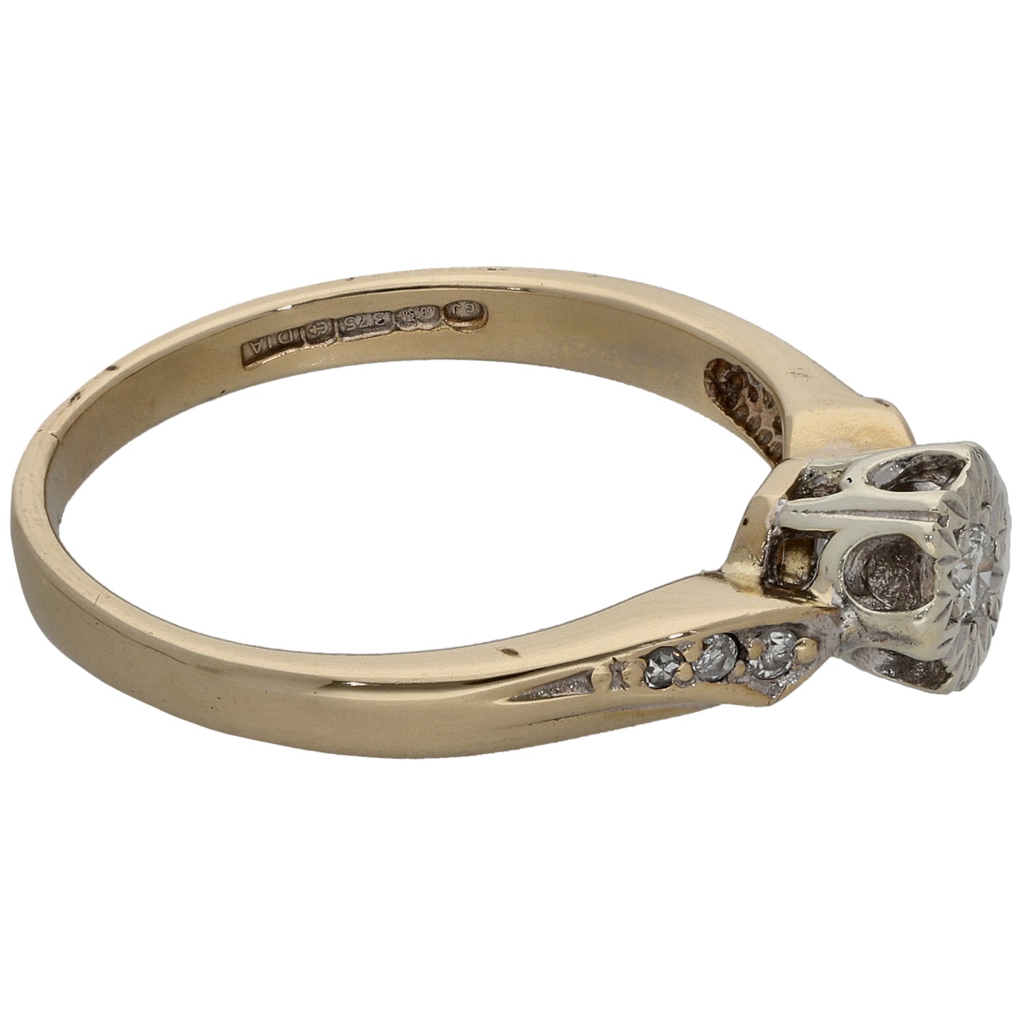 9ct Bicolour Gold 0.10ct Diamond Solitaire Ring With Accent Stones Size M