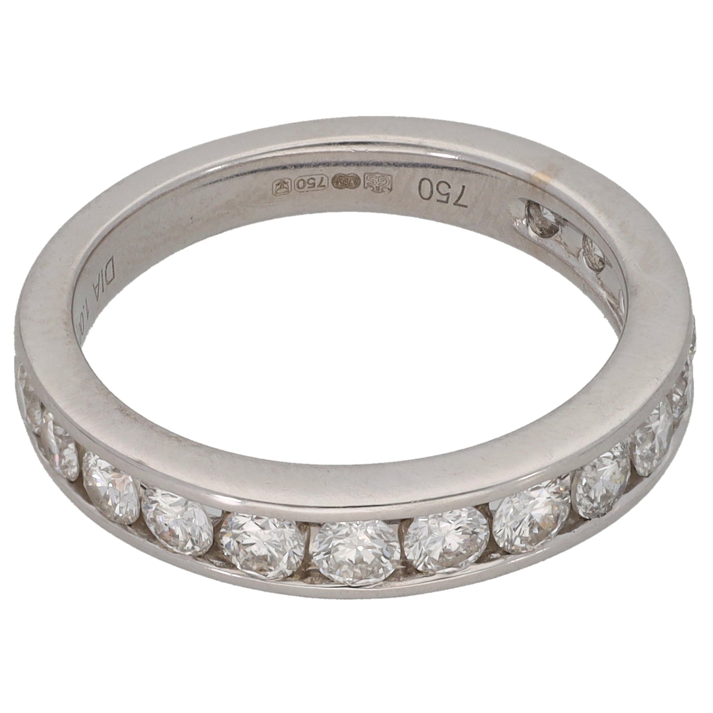 18ct White Gold 1.00ct Diamond Half Eternity Ring Size M