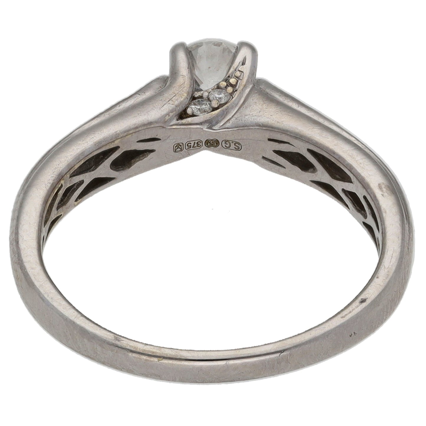 9ct White Gold 0.40ct Diamond Solitaire Ring With Accent Stones Size L