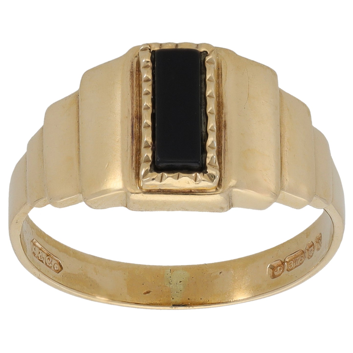 9ct Gold Onyx Patterned Signet Ring Size P