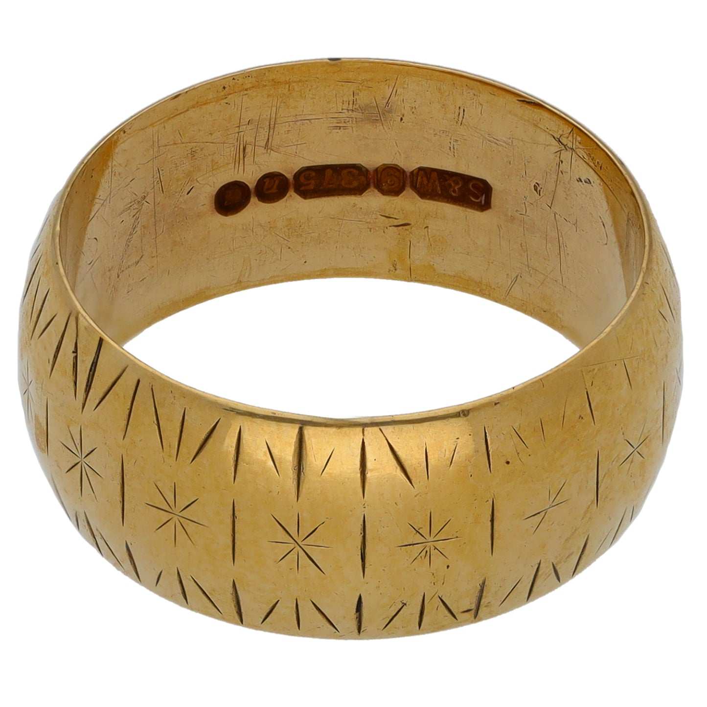 9ct Gold Patterned Wedding Ring Size L