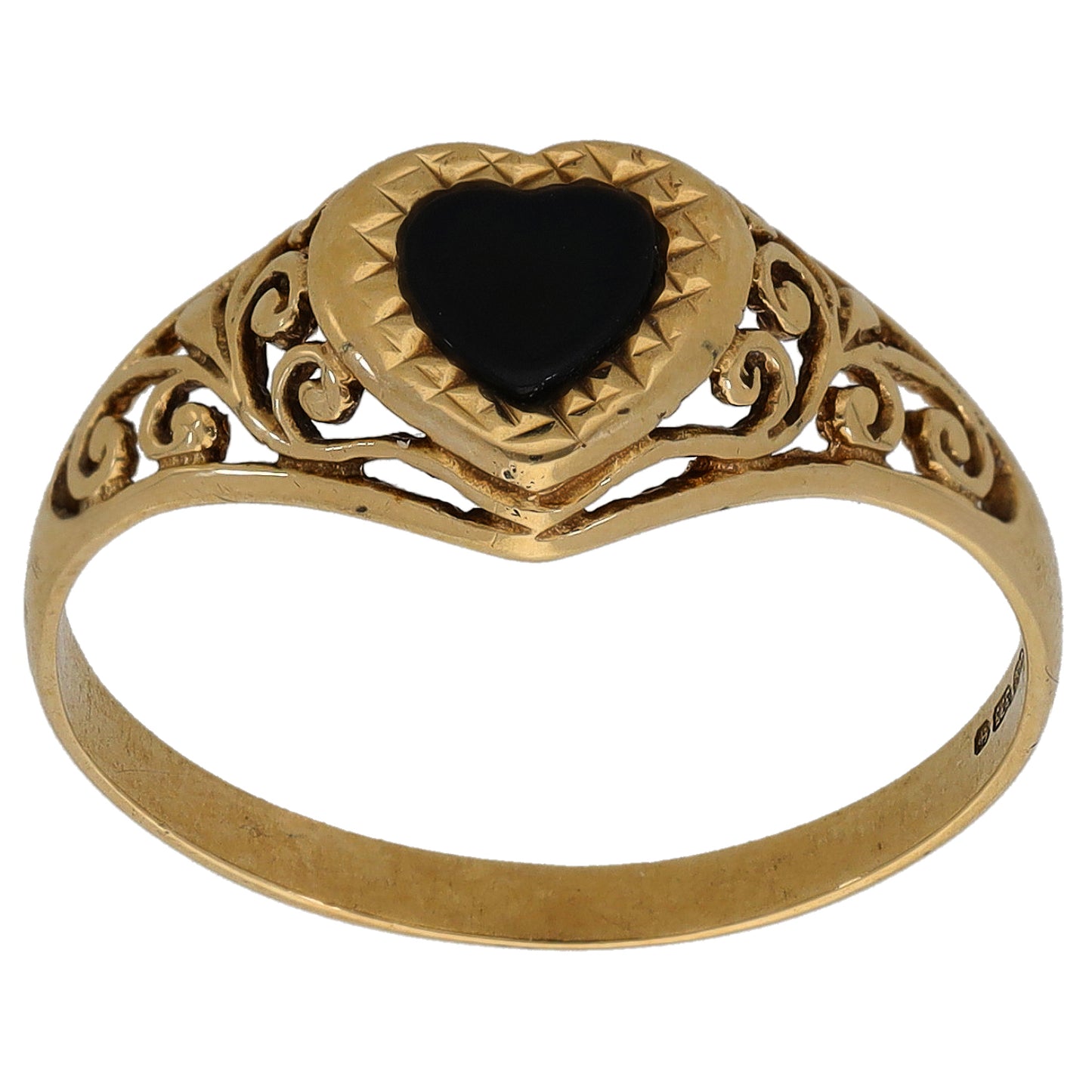 9ct Gold Onyx Patterned Single Stone Signet Ring Size P