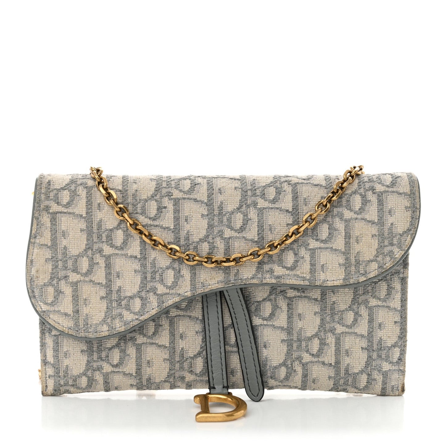 Christian Dior Small Saddle Pouch with Chain Oblique Canvas Bag - Grey