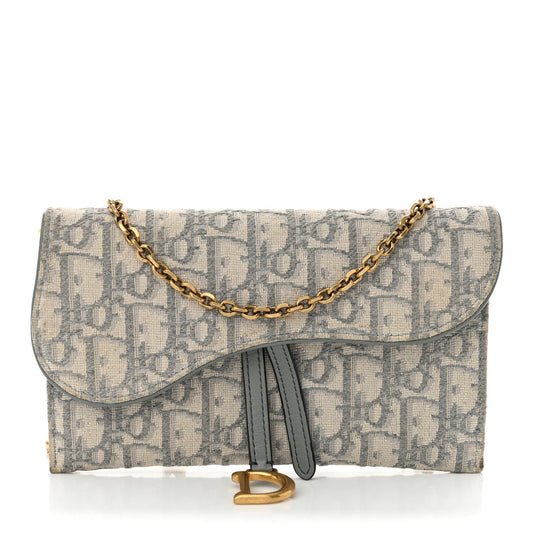 Christian Dior Small Saddle Pouch with Chain Oblique Canvas Bag - Grey