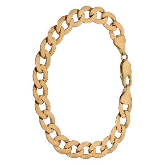 9ct gold curb bracelet with wide oval curb links, polished finish