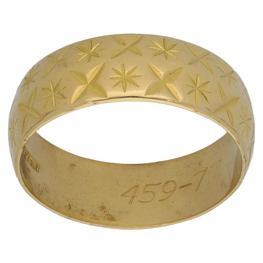 18ct Gold Patterned Wedding Ring Size O
