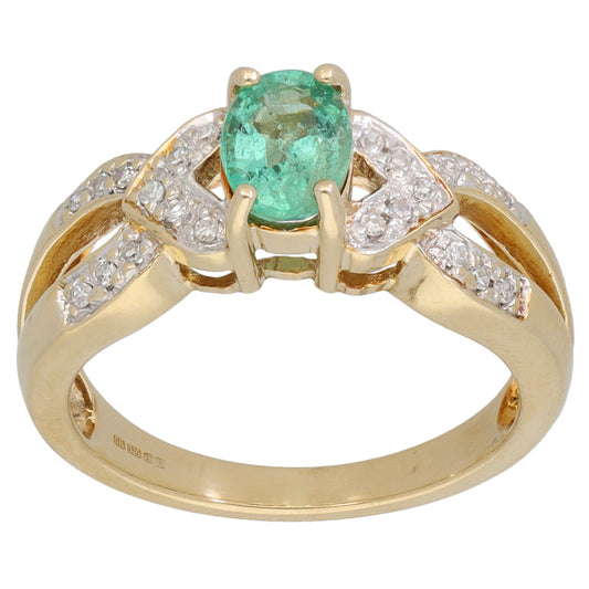 9ct Gold Emerald & 0.11ct Diamond Dress/Cocktail Ring Size N