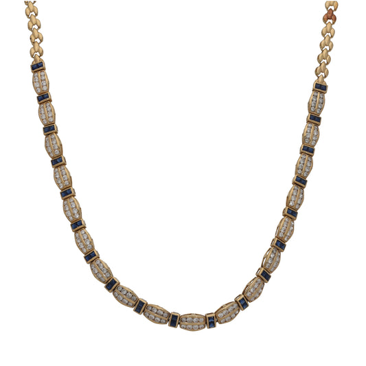 9ct Gold Sapphire & Cubic Zirconia Fancy Necklace 16"