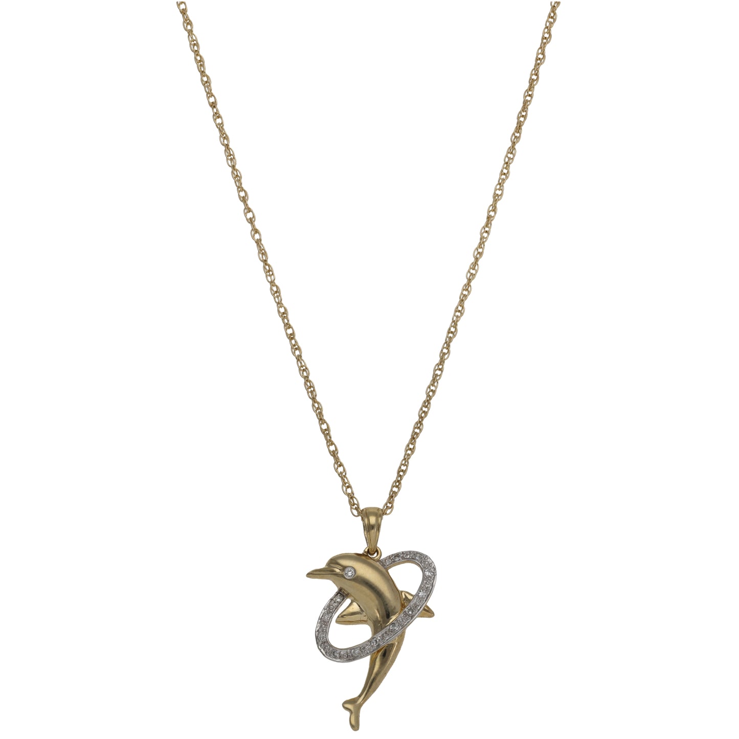 9ct Gold 0.065ct Diamond Dolphin Pendant With Chain