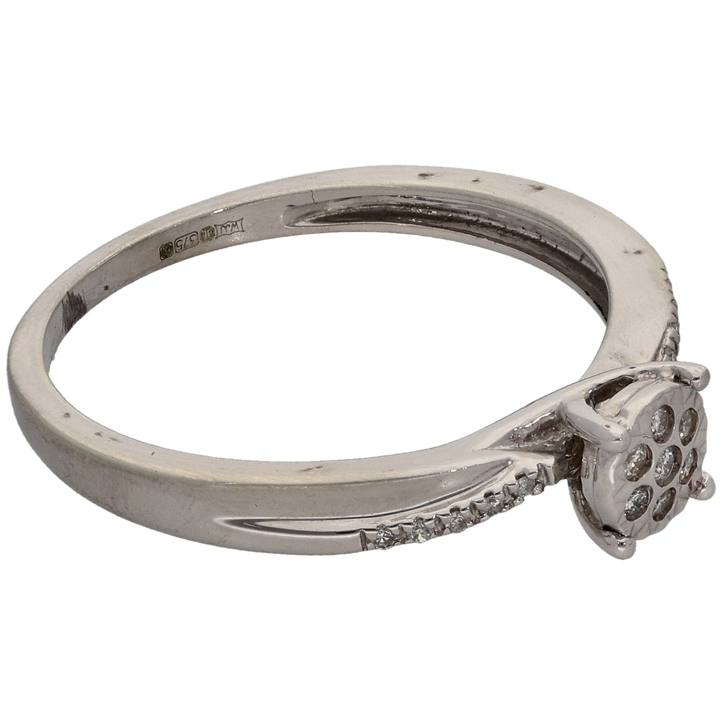 9ct White Gold 0.12ct Diamond Solitaire Ring With Accent Stones Size Q