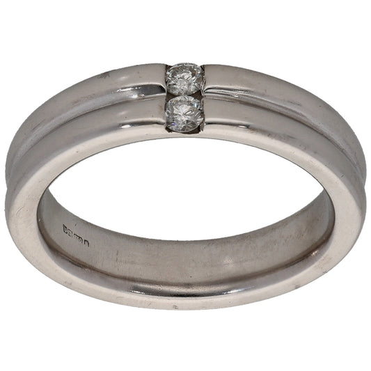 18ct White Gold 0.11ct Diamond Patterned Wedding Ring Size M