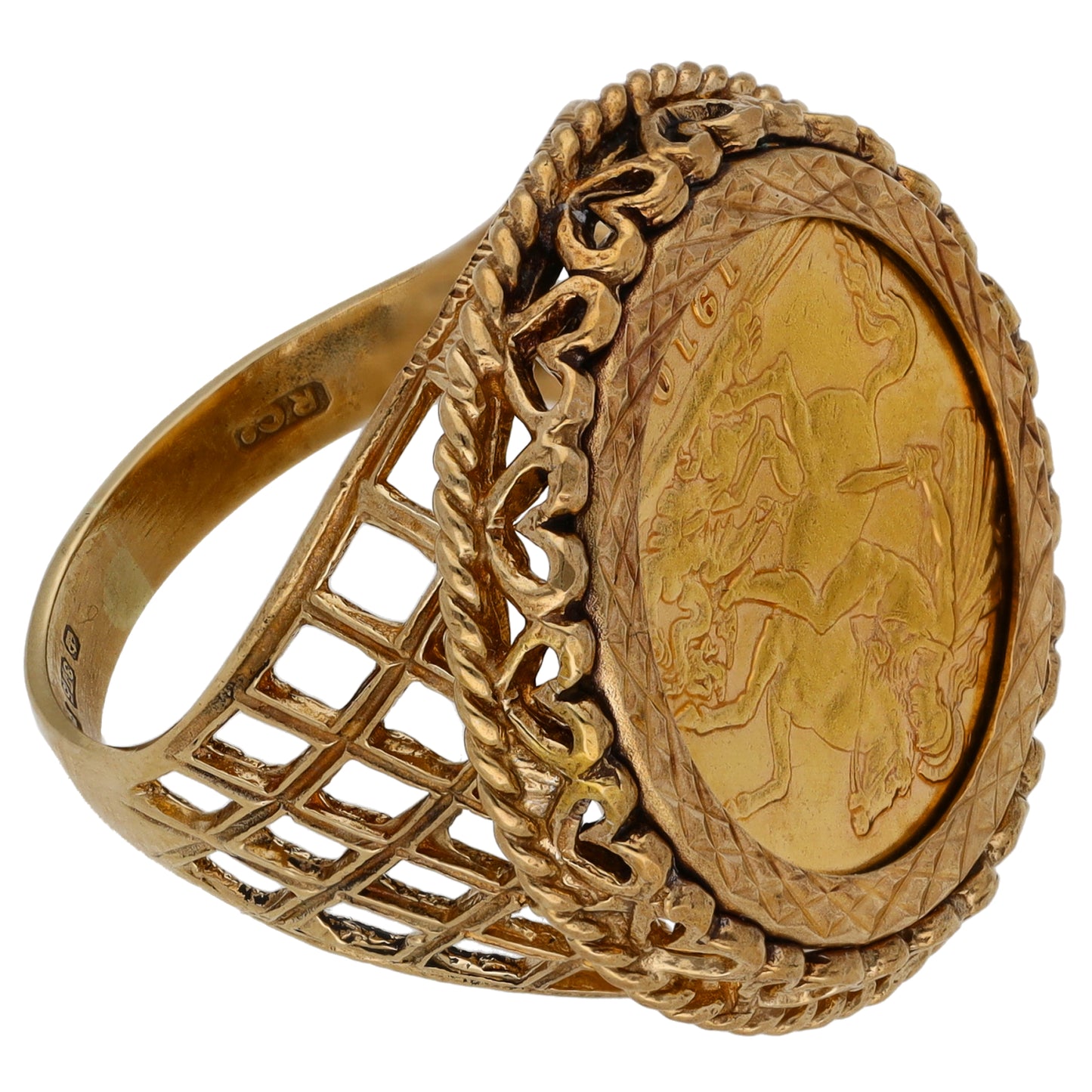 9ct Gold Half Sovereign Coin Ring Size P