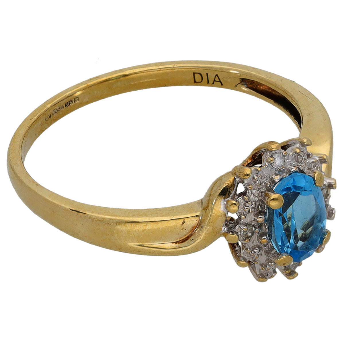 9ct Gold Topaz & 0.02ct Diamond Cluster Ring Size O