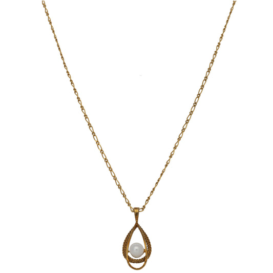 9ct Gold Cultured Pearl Dress/Cocktail Pendant With Chain