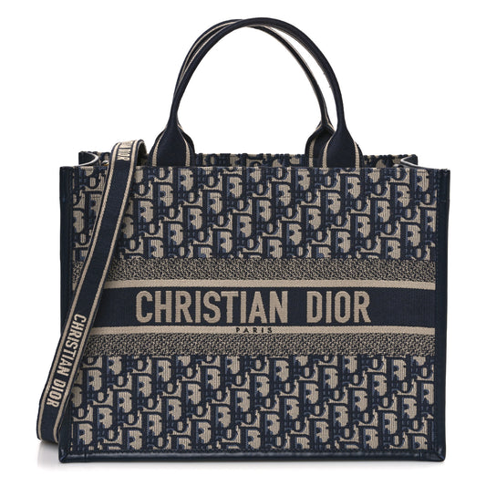 Christian Dior Medium Book Tote Oblique Calfskin Leather Bag - Navy