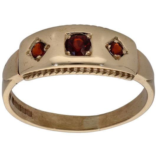 9ct Gold Garnet Three Stone Ring Size R