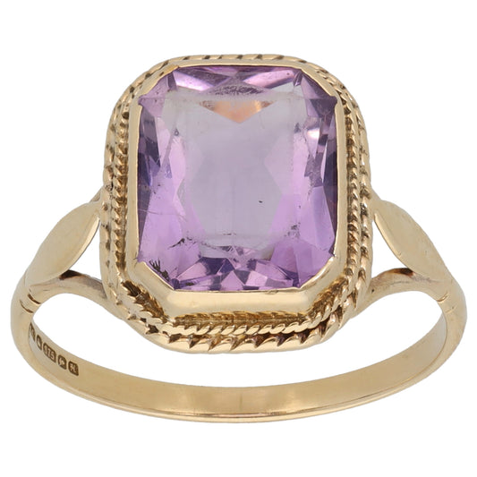 9ct Gold Amethyst Single Stone Ring Size M
