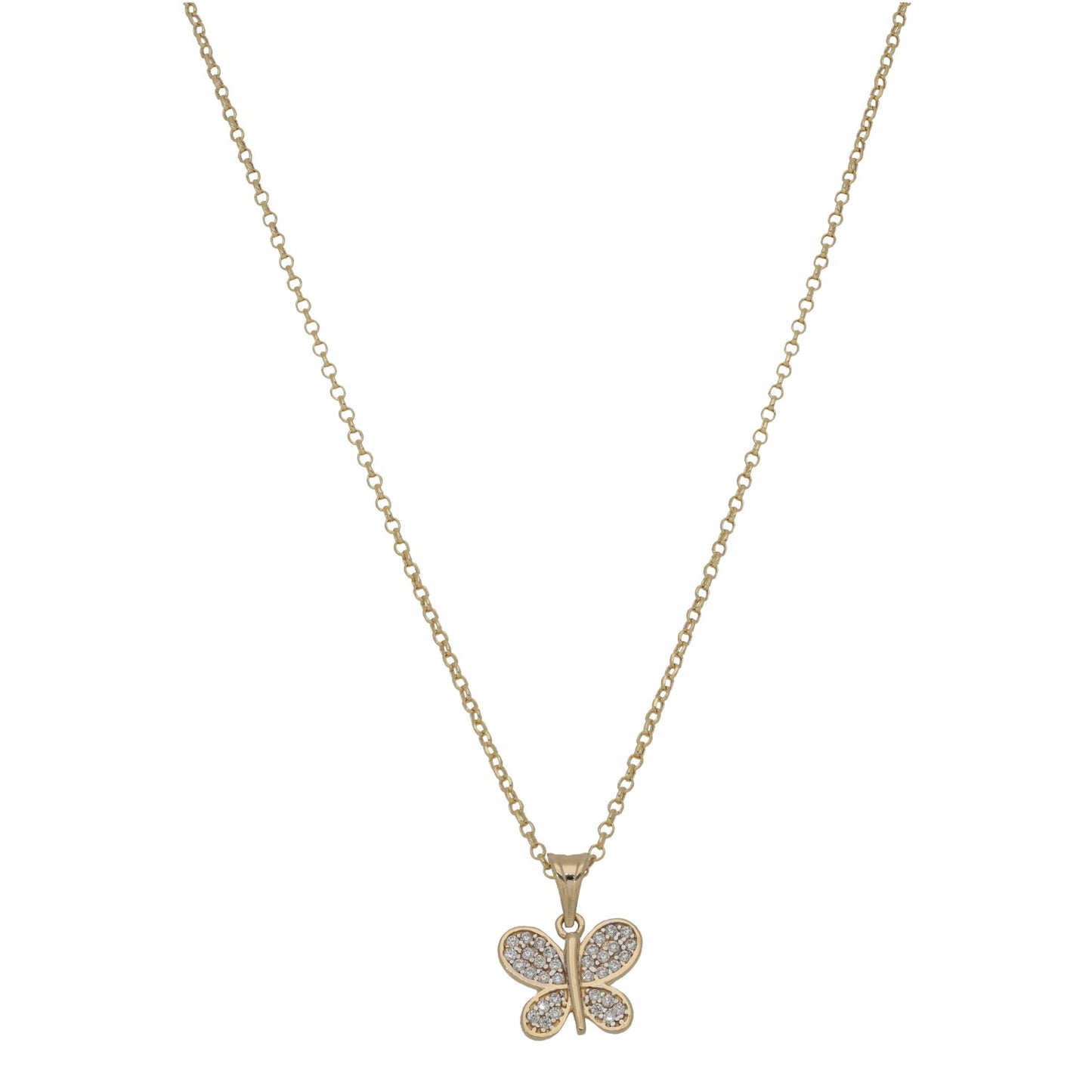 New 14ct Gold Cubic Zirconia Kids Butterfly Pendant With Chain 14"