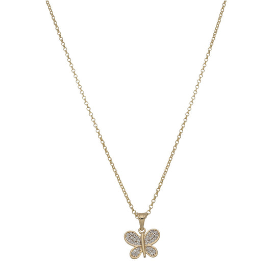 New 14ct Gold Cubic Zirconia Kids Butterfly Pendant With Chain 14"