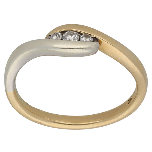 9ct Bicolour Gold 0.035ct Diamond Trilogy Ring Size O