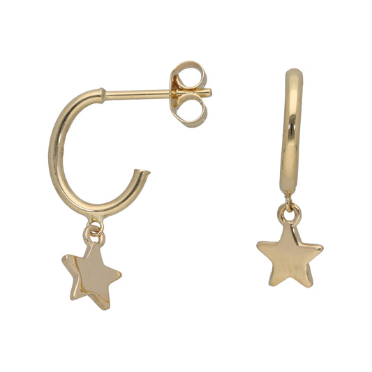New 9ct Gold Star Drop Earrings