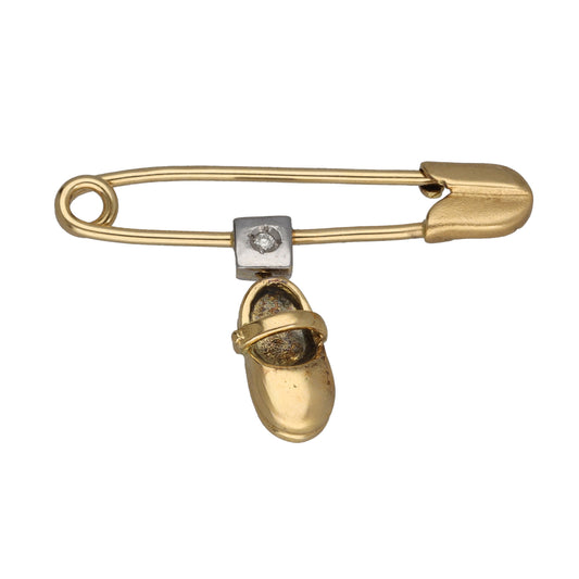 18ct Gold 0.01ct Diamond Bar Brooch