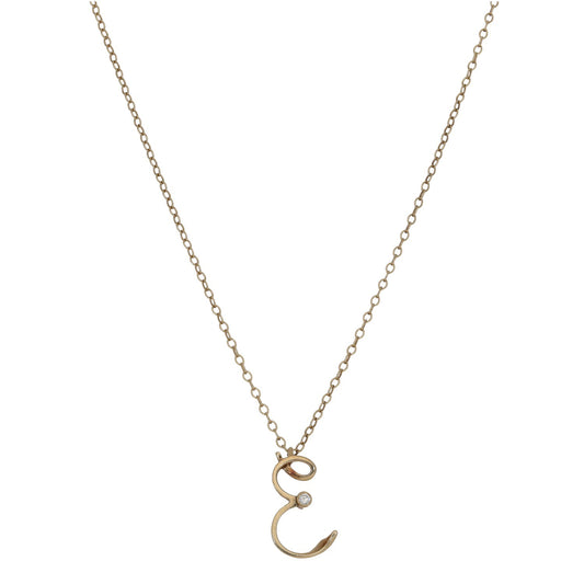 9ct Gold 0.03ct Diamond Initial 'E' Pendant With Chain