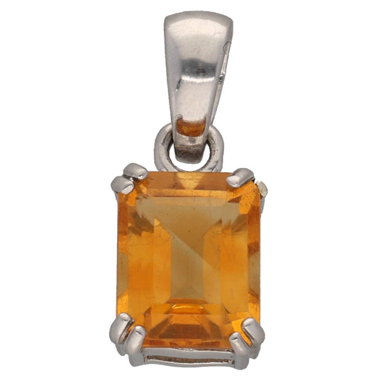 9ct White Gold Citrine Single Stone Pendant