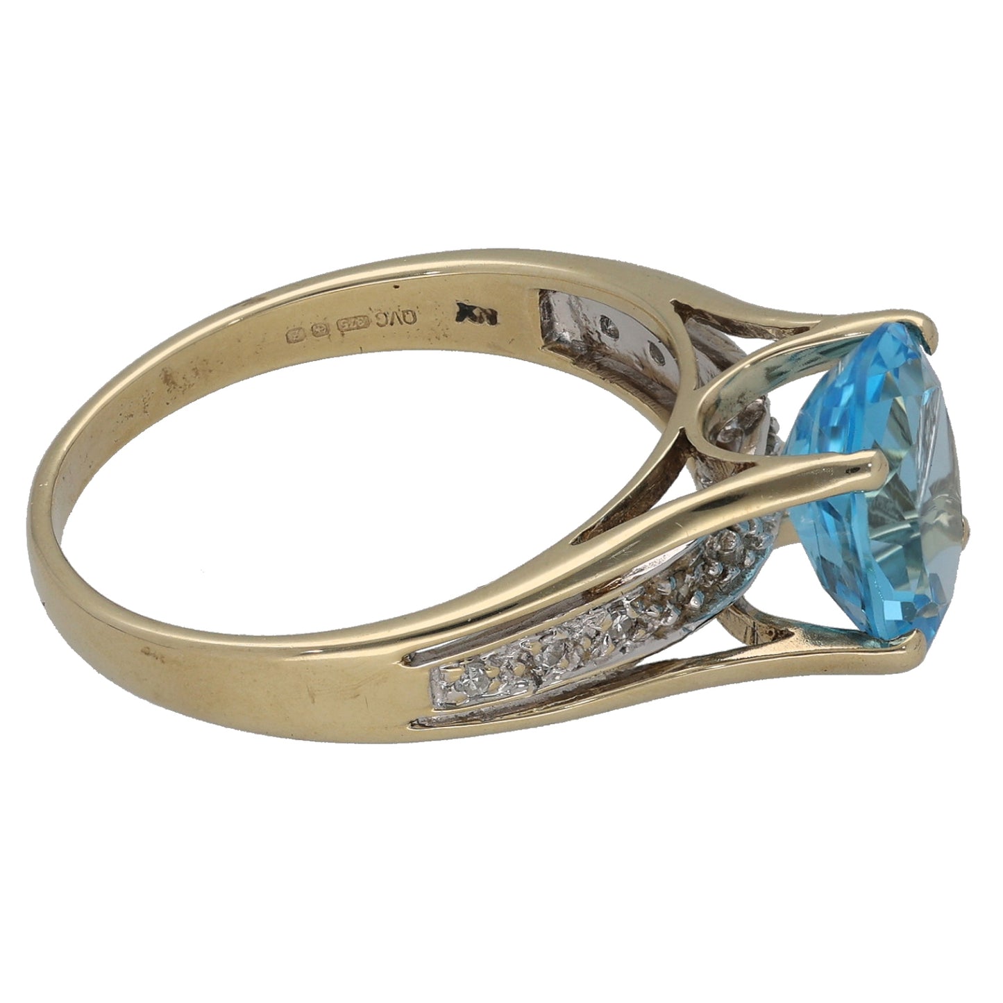 9ct Gold Topaz & 0.05ct Diamond Single Stone Ring With Accents Size Q