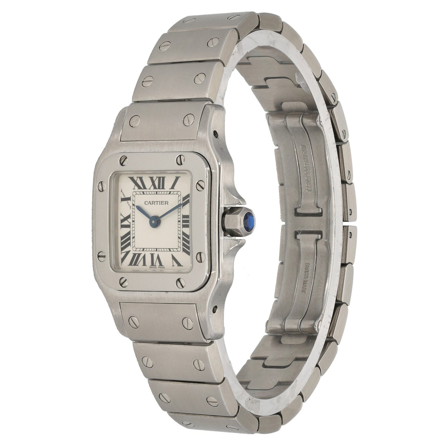 Cartier Santos Galbee W20056D6, cream dial inside stainless steel case and bracelet, front angle image