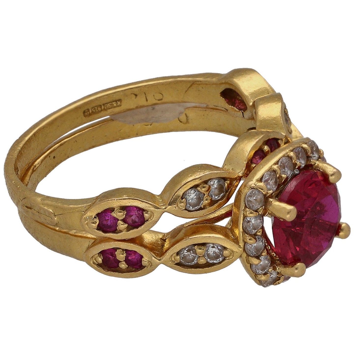 22ct Gold Man Made Ruby & Cubic Zirconia Ring Set Size K