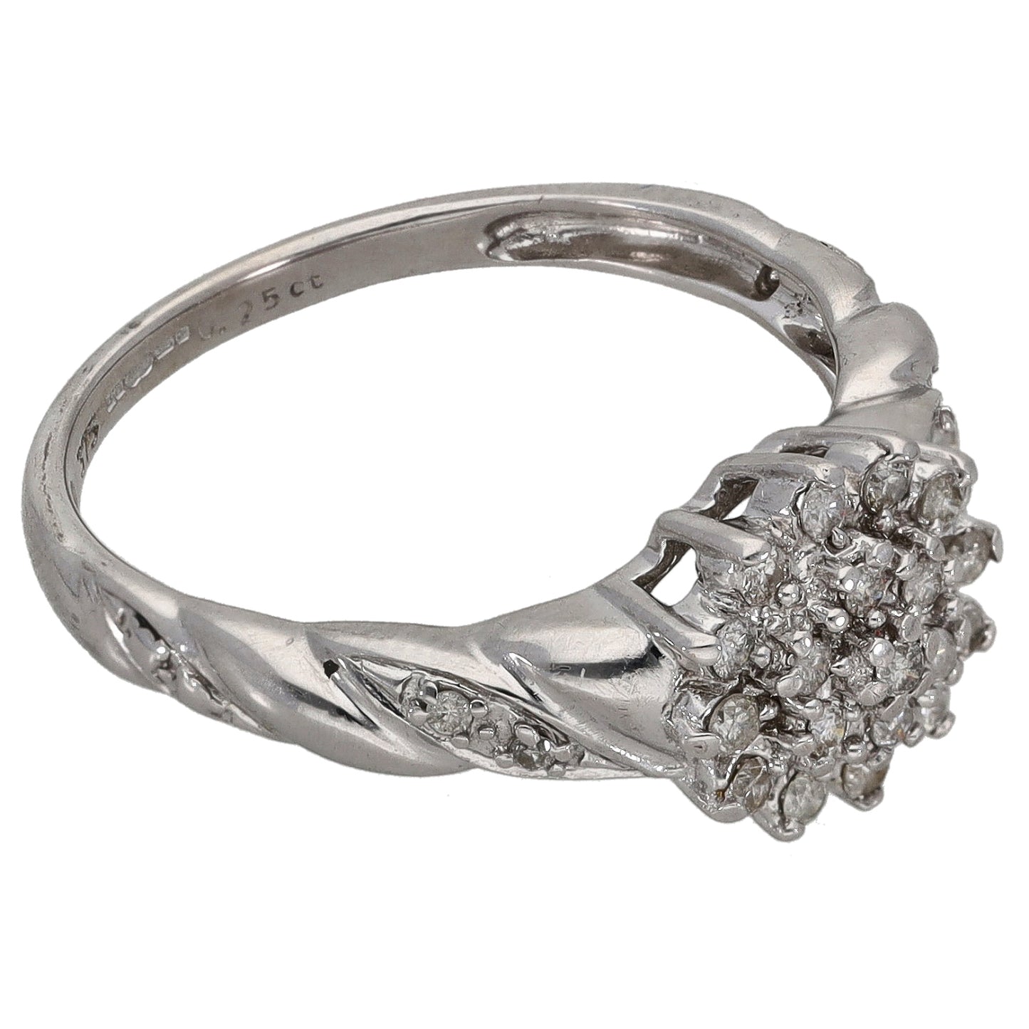 9ct White Gold 0.25ct Diamond Cluster Ring Size P