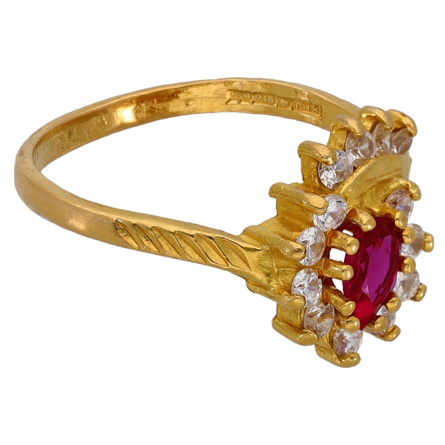 22ct Gold Man Made Ruby & Cubic Zirconia Cluster Ring Size O