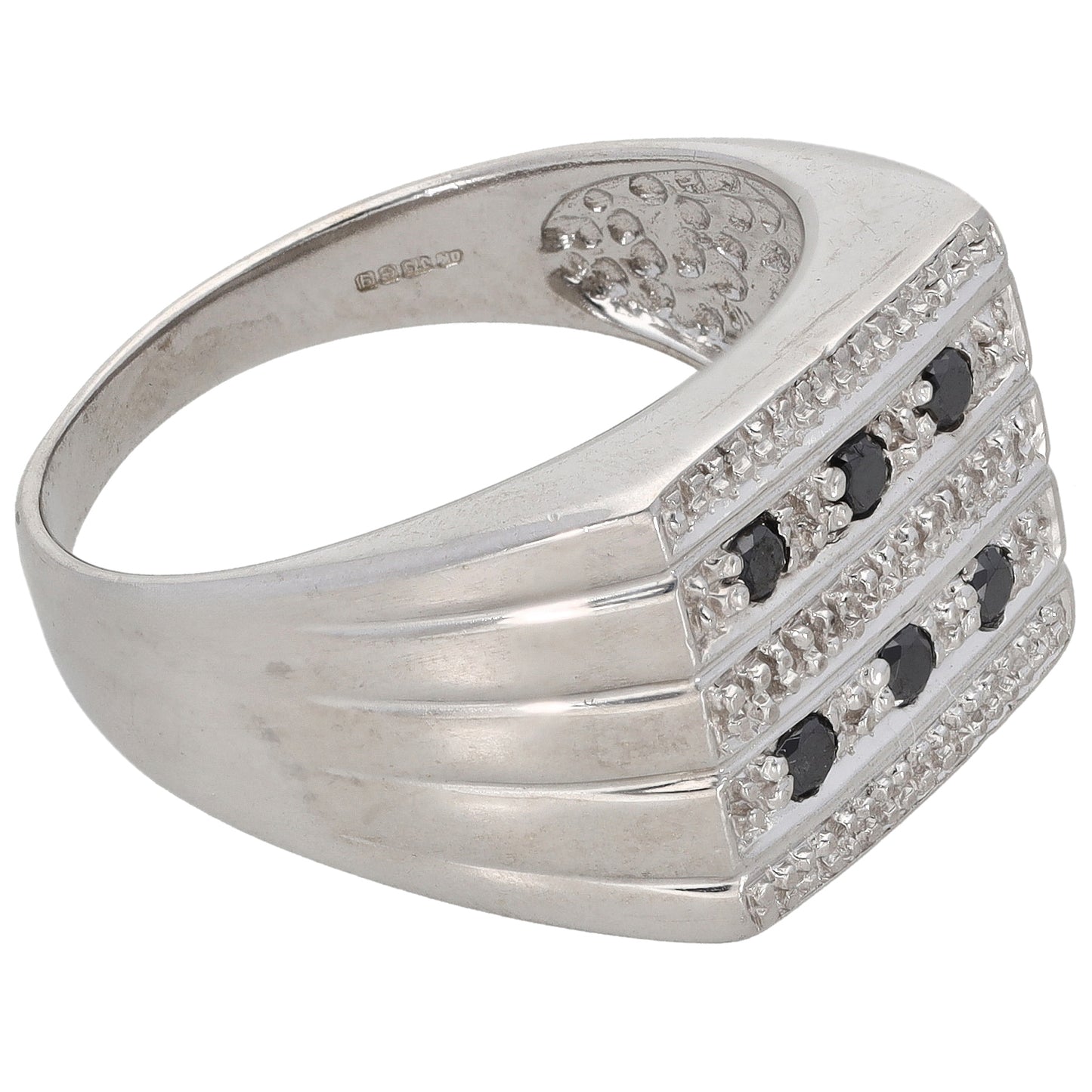 9ct White Gold 0.12ct Diamond Patterned Signet Ring Size T