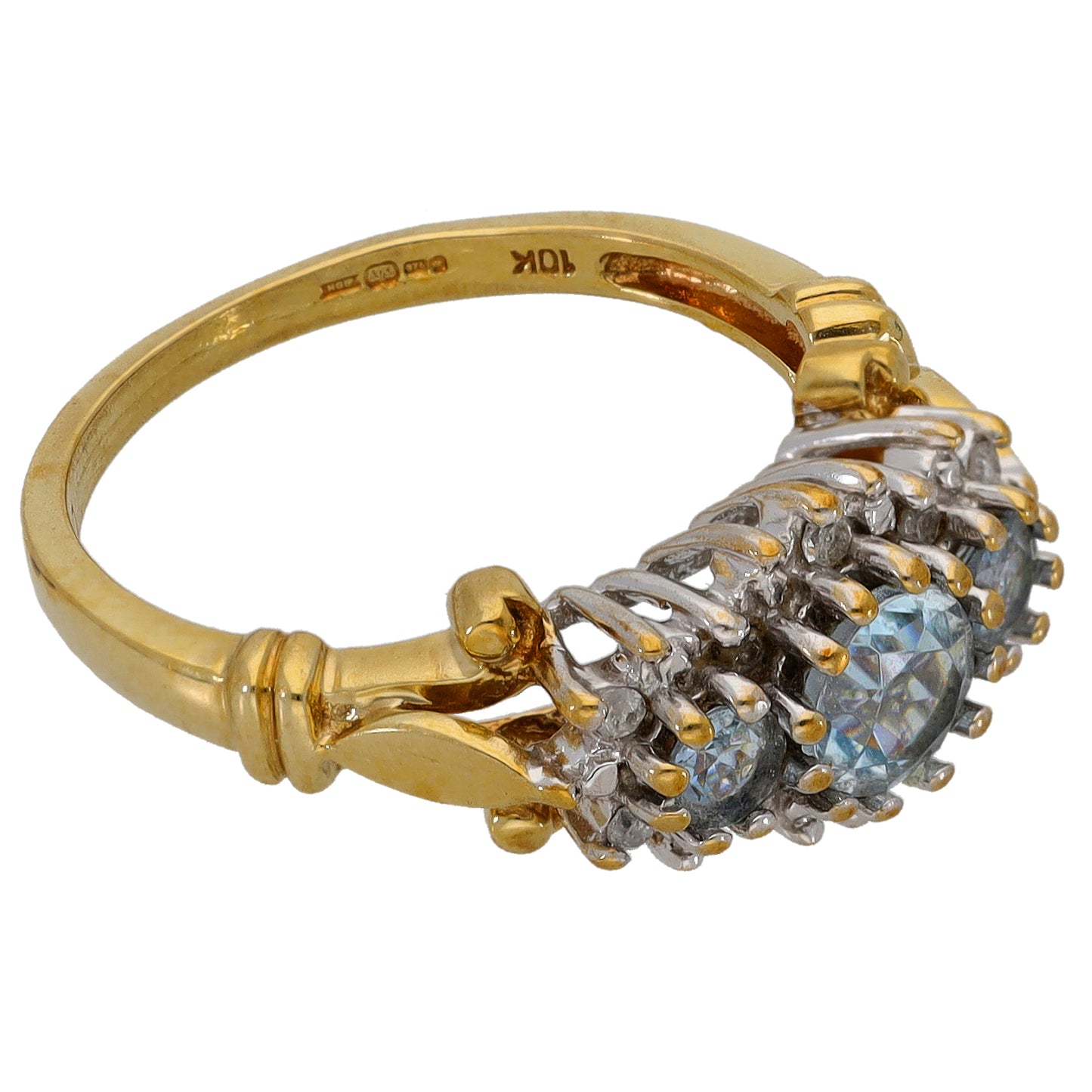 9ct Gold Aquamarine & 0.03ct Diamond Dress/Cocktail Ring Size M