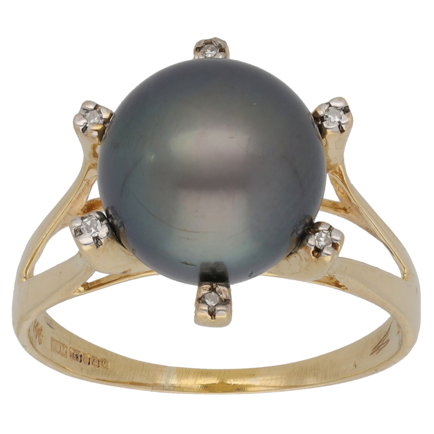 14ct Gold Cultured Pearl & 0.03ct Diamond Dress/Cocktail Ring Size R